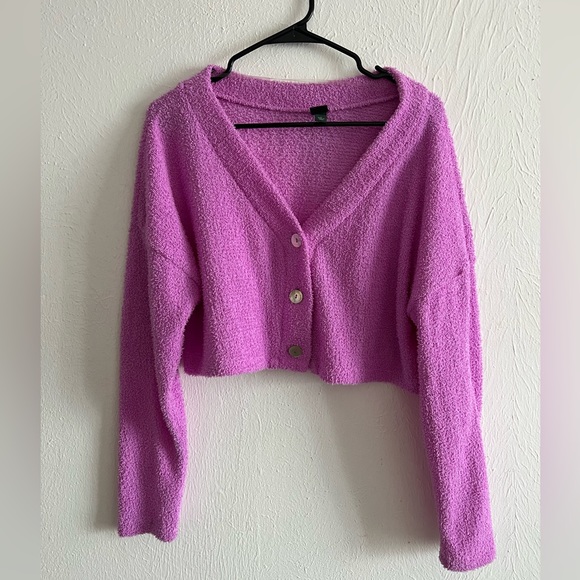 Bright Purple Lightweight Cropped Cardigan Sweater- Target Wild Fable - Picture 1 of 4